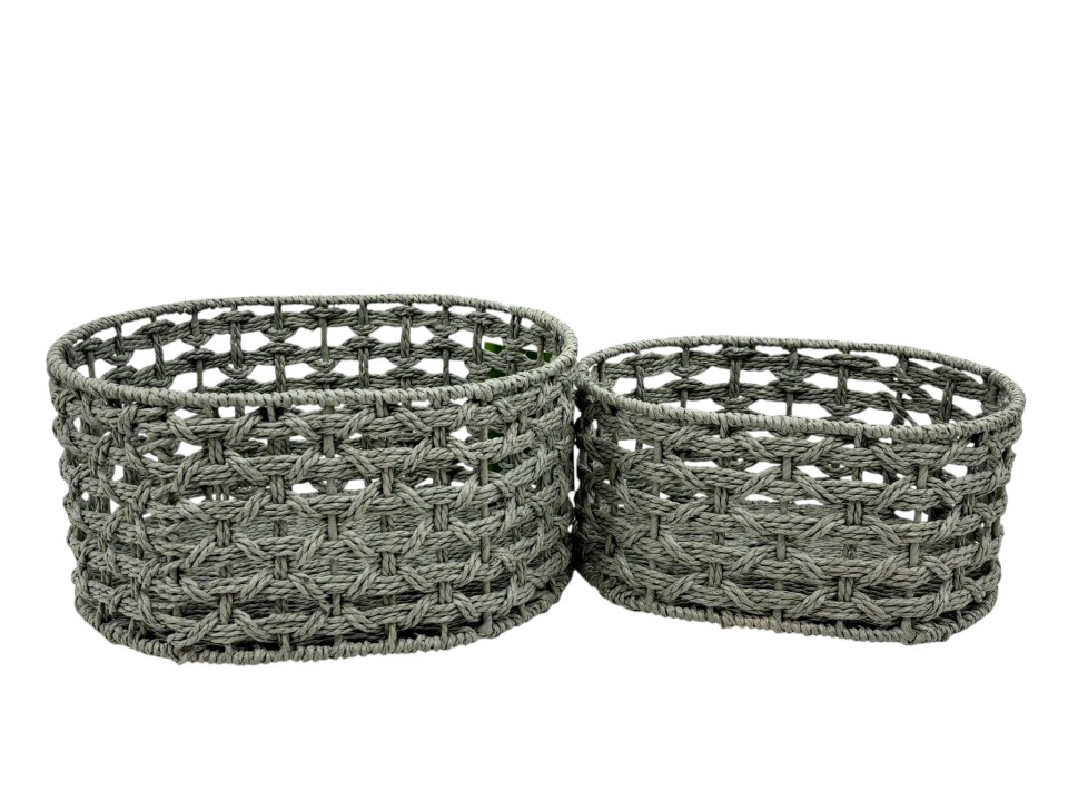 Ultimate Oval Paper Cord Shelf Basket Set with Open Weave Design